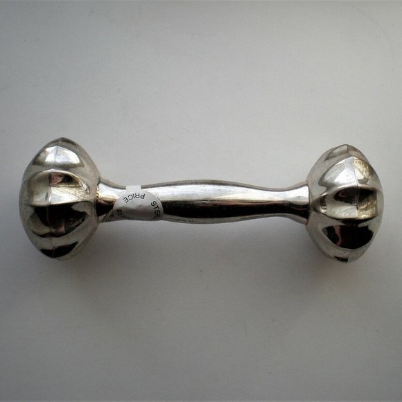 NWT Sterling Silver Dumbbell Barbell Rattle Scalloped Ends Baby Boy Girl GIFT